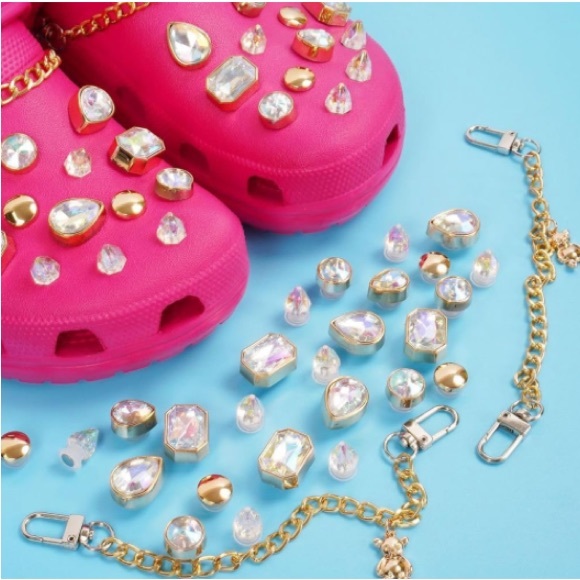 1 LEFT! Jibbitz stainless steel rhinestone,pearl &bear chain shoe charms (28)NWT - Picture 5 of 9